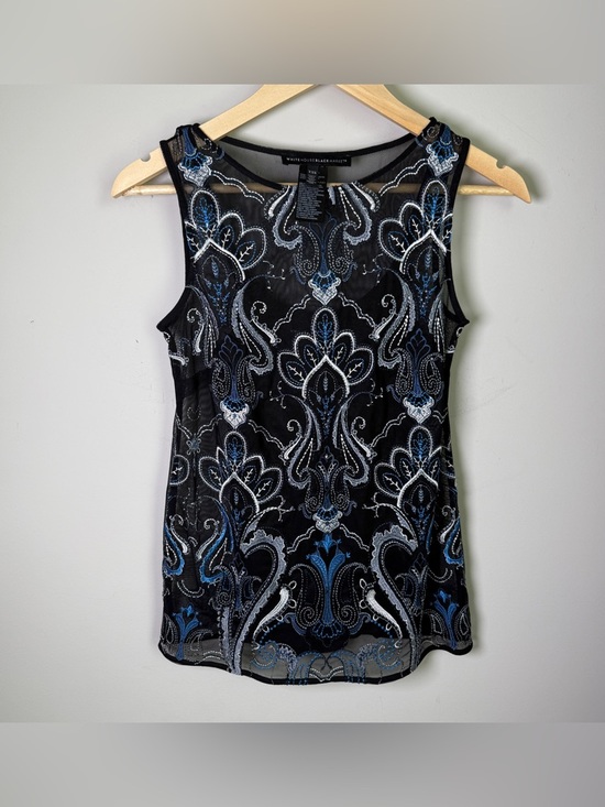 White House Black Market Tops - White House Black Market Embroidered Mesh Tank Top Black Blue Built-In Cami XXS